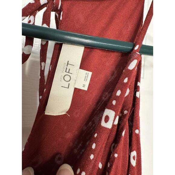 LOFT Ann Taylor Brick Red Sleeveless Geometric Print Midi Dress Size Medium - Picture 7 of 7
